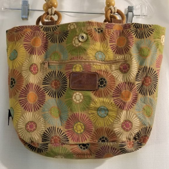 Cream Knit Canvas Floral Pattern Satchel Bag - Picture 4 of 12